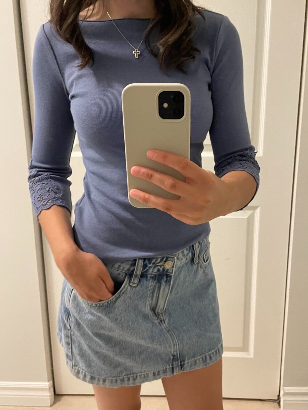 Princess Polly Light Wash Denim Jean Mini Skirt